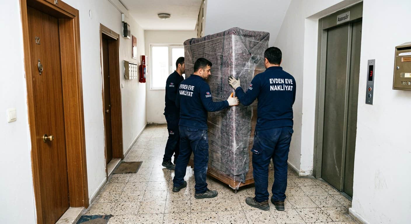 Ofis Taşımacılığı - buyuk beyaz esyayi koridorda tasima