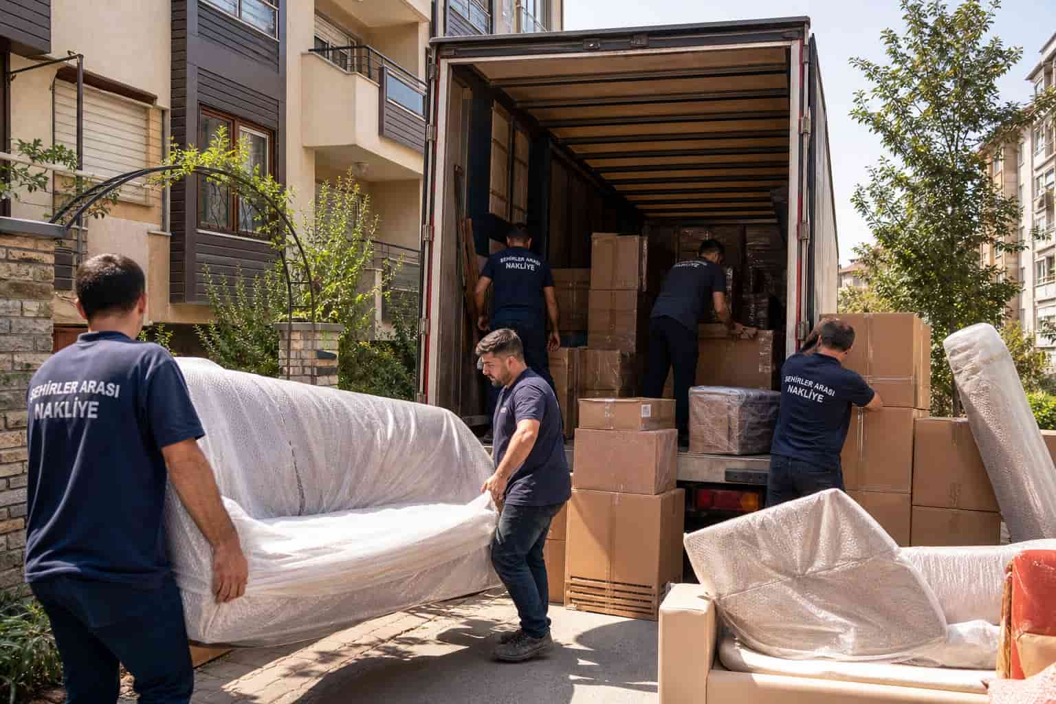 Çerkezköy Evden Eve Nakliyat kapsamında buyuk koltugu bina girisinden cikarma