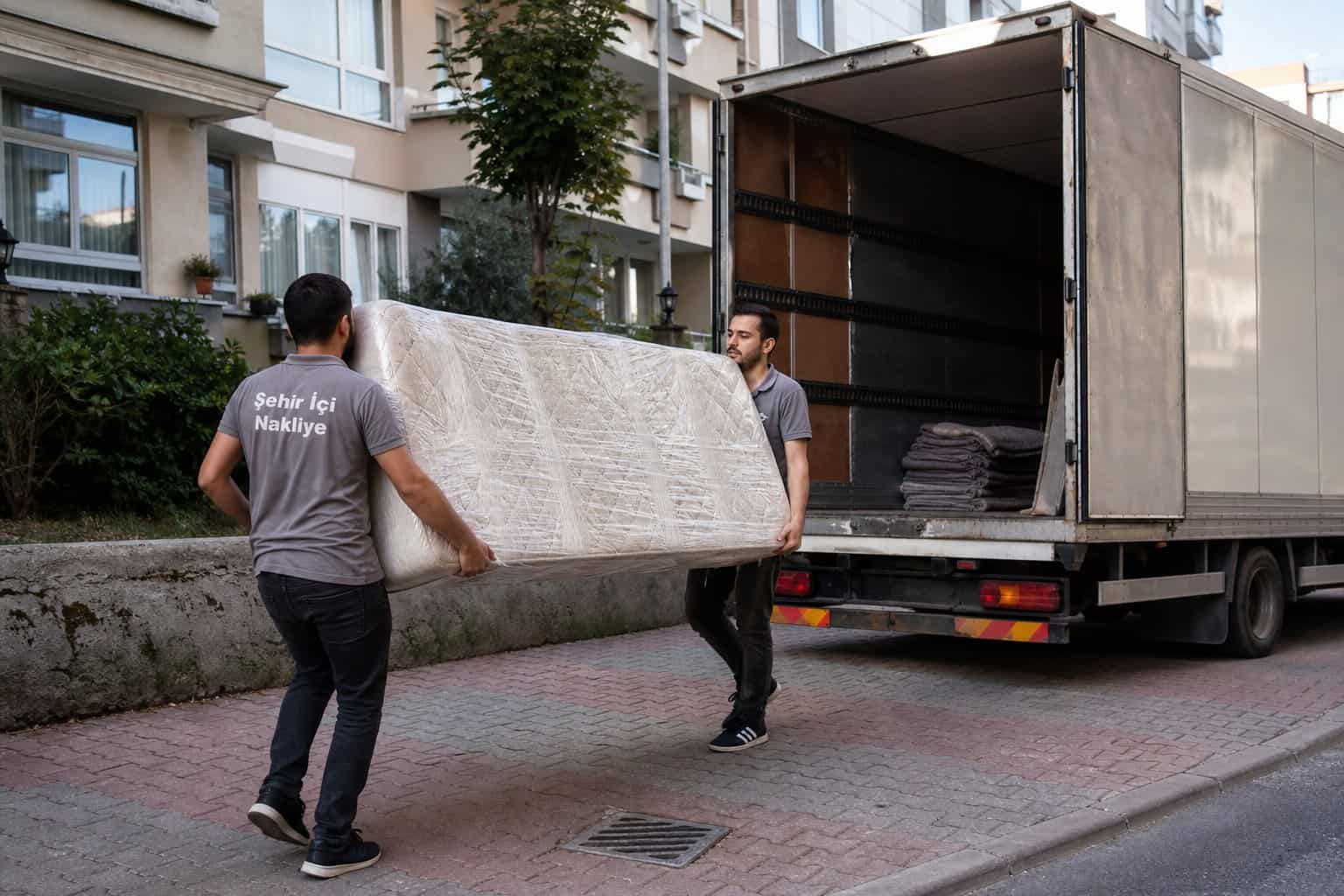 Eşya Paketleme kapsamında yatagi kamyon kasasina kaldirma